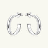 925 Sterling Silver Inlaid Moissanite C-Hoop Earrings - Rosa Apparel