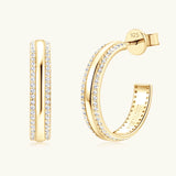 925 Sterling Silver Inlaid Moissanite C-Hoop Earrings - Rosa Apparel