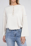 Zenana Ribbed Brushed Melange Hacci Henley Sweater - Rosa Apparel