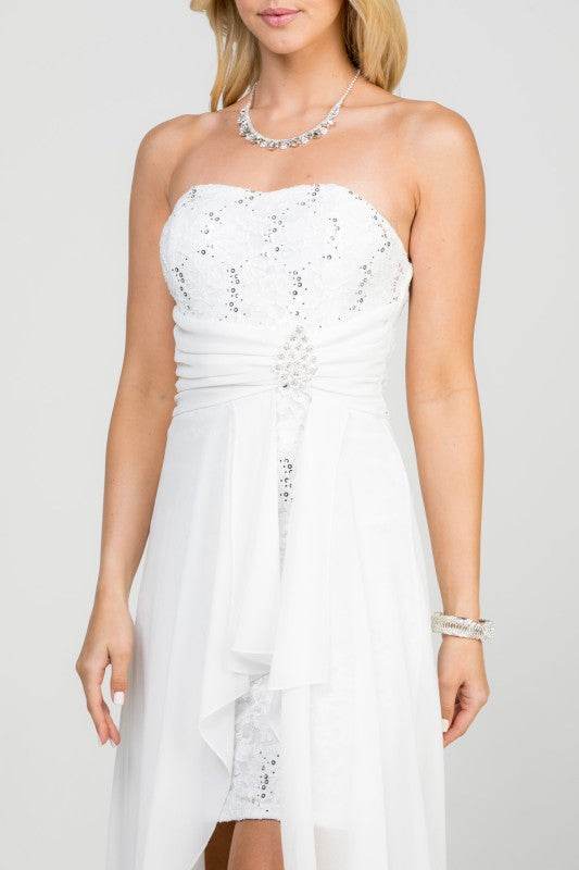 LA SCALA Open Back Lace and Chiffon Surplice Elegant Dress - Rosa Apparel