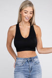 Zenana Sporty Ribbed Cropped Racerback V-Neck Sleeveless Tank Top - Rosa Apparel