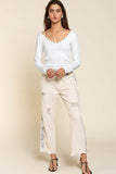 POL Studded Ribbed V-Neck Long Sleeves Top - Rosa Apparel