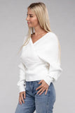Zenana Viscose Cross Wrap V-Neck Pullover Sweater - Rosa Apparel