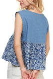 ADORA Sleeveless Denim Contrast Top - Rosa Apparel