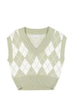 Lilou Knitted Argyle V-Neck Sleeveless Stretch Sweater Vest - Rosa Apparel