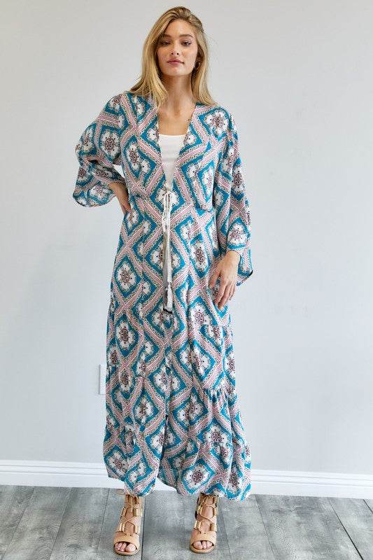 Davi & Dani Printed Long Sleeve Loose Kimono - Rosa Apparel