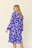 Double Take Full Size Printed Ruffle Hem Long Sleeve Midi Dress - Rosa Apparel