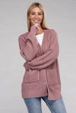 Zenana Low Gauge Waffle Open Cardigan Sweater - Rosa Apparel