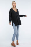 Zenana Hi-Low Hem Front Seam V-Neck Sweater - Rosa Apparel