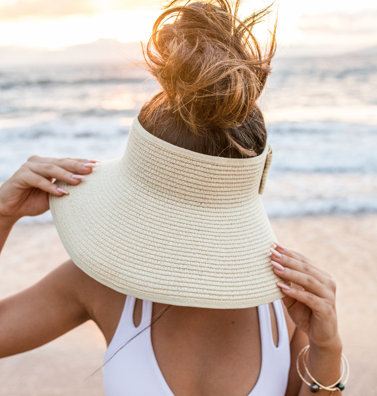 Aili’s Corner Foldable Wide Brim Straw Bow Visor Hat