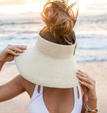 Aili’s Corner Foldable Wide Brim Straw Bow Visor Hat