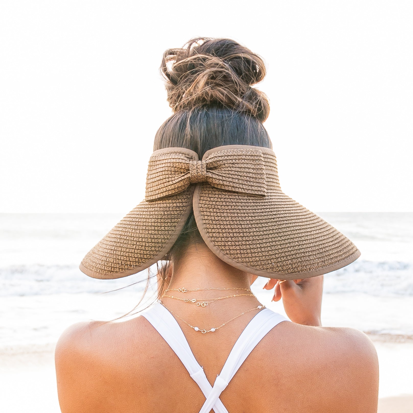 Aili’s Corner Foldable Wide Brim Straw Bow Visor Hat
