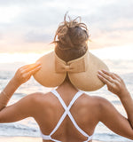 Aili’s Corner Foldable Wide Brim Straw Bow Visor Hat