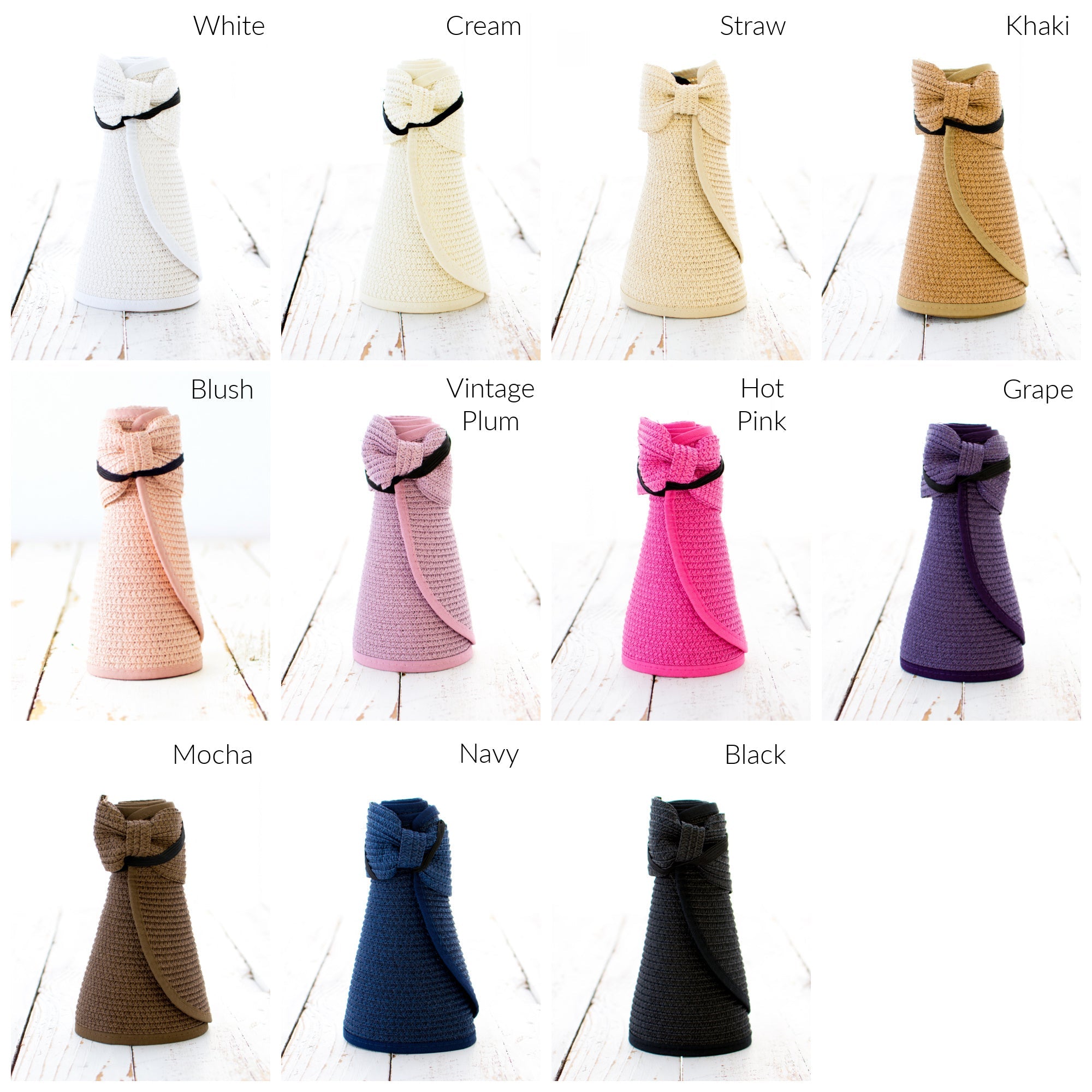 Aili’s Corner Foldable Wide Brim Straw Bow Visor Hat