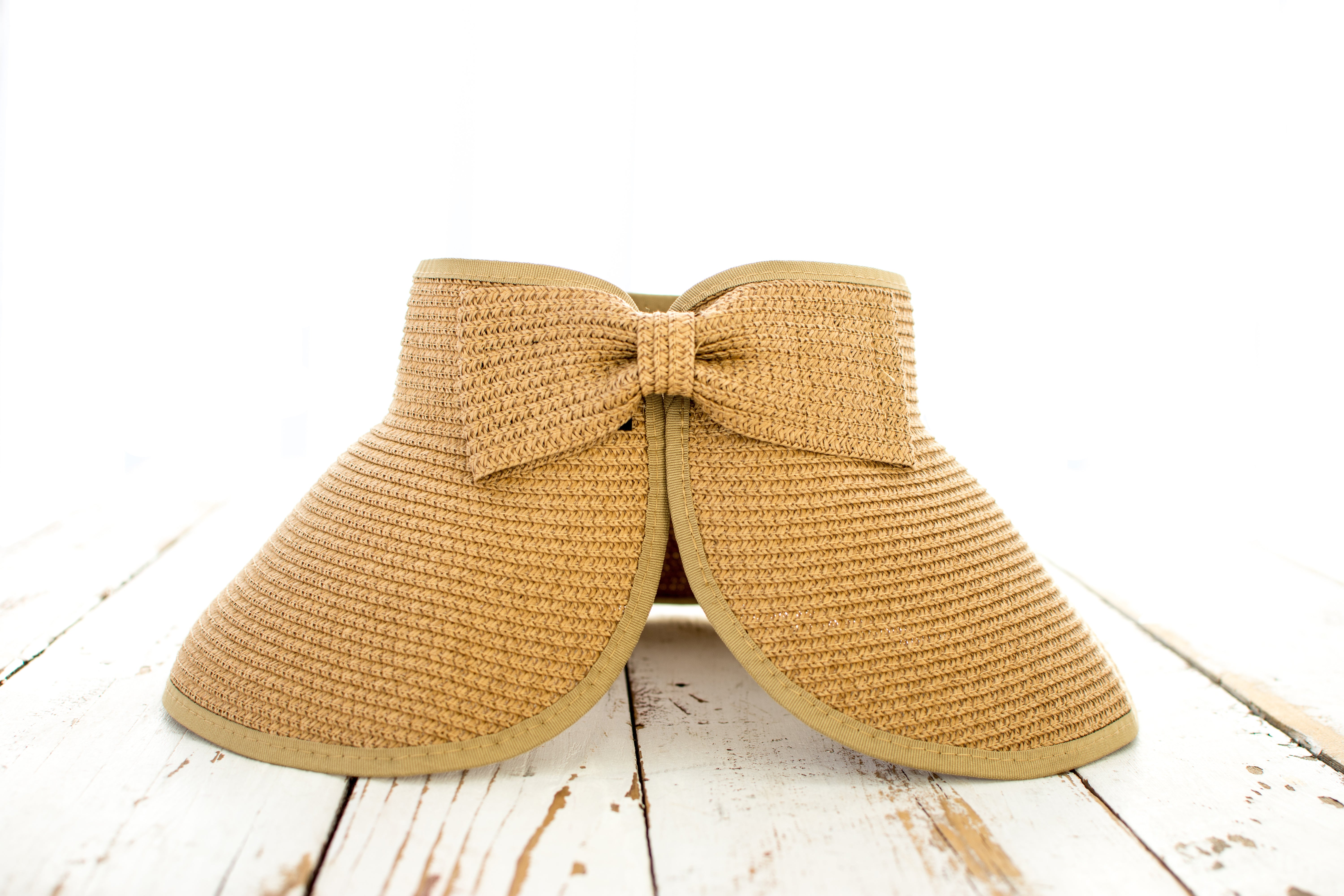 Aili’s Corner Foldable Wide Brim Straw Bow Visor Hat