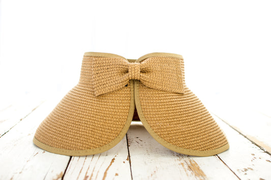 Aili’s Corner Foldable Wide Brim Straw Bow Visor Hat