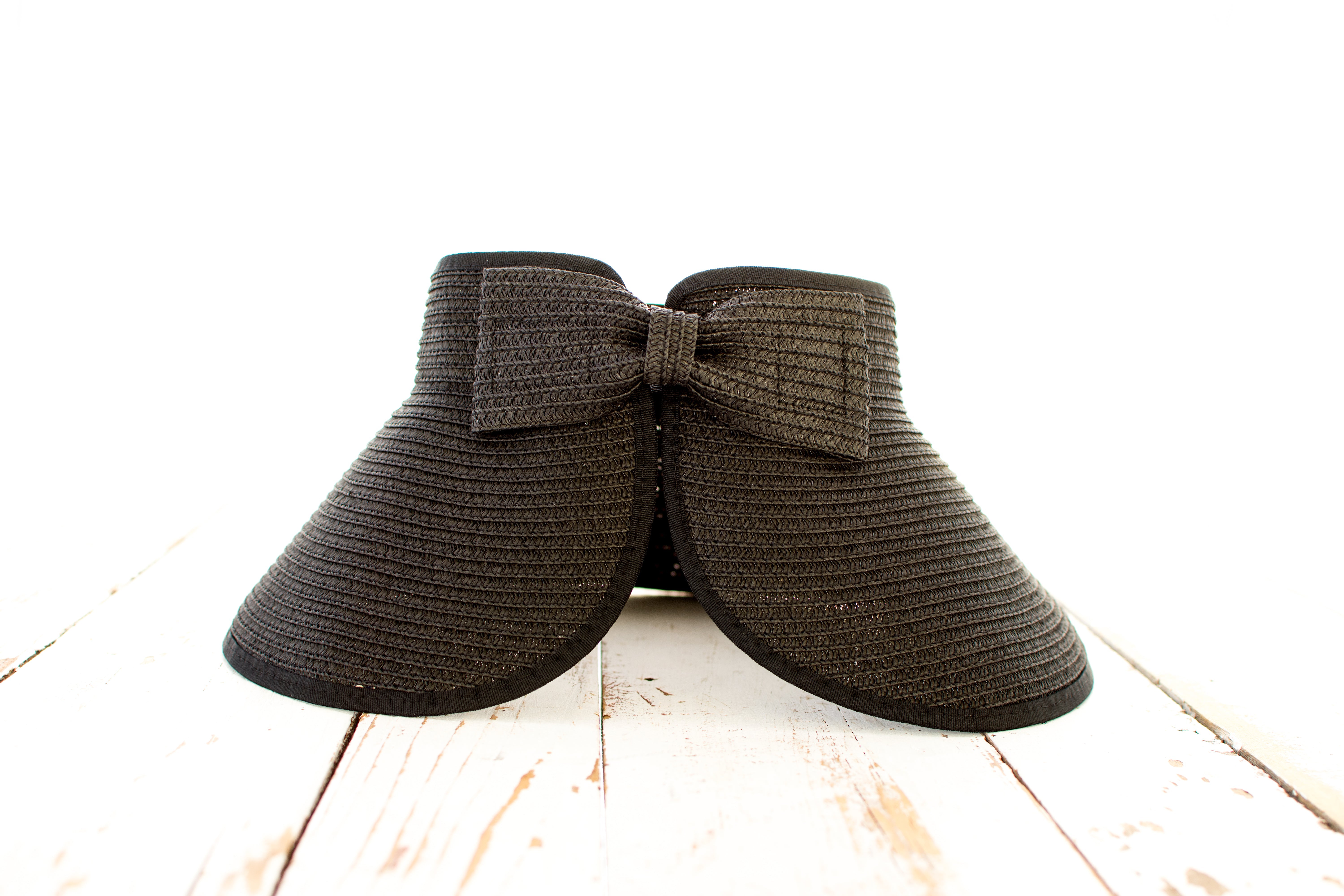 Aili’s Corner Foldable Wide Brim Straw Bow Visor Hat
