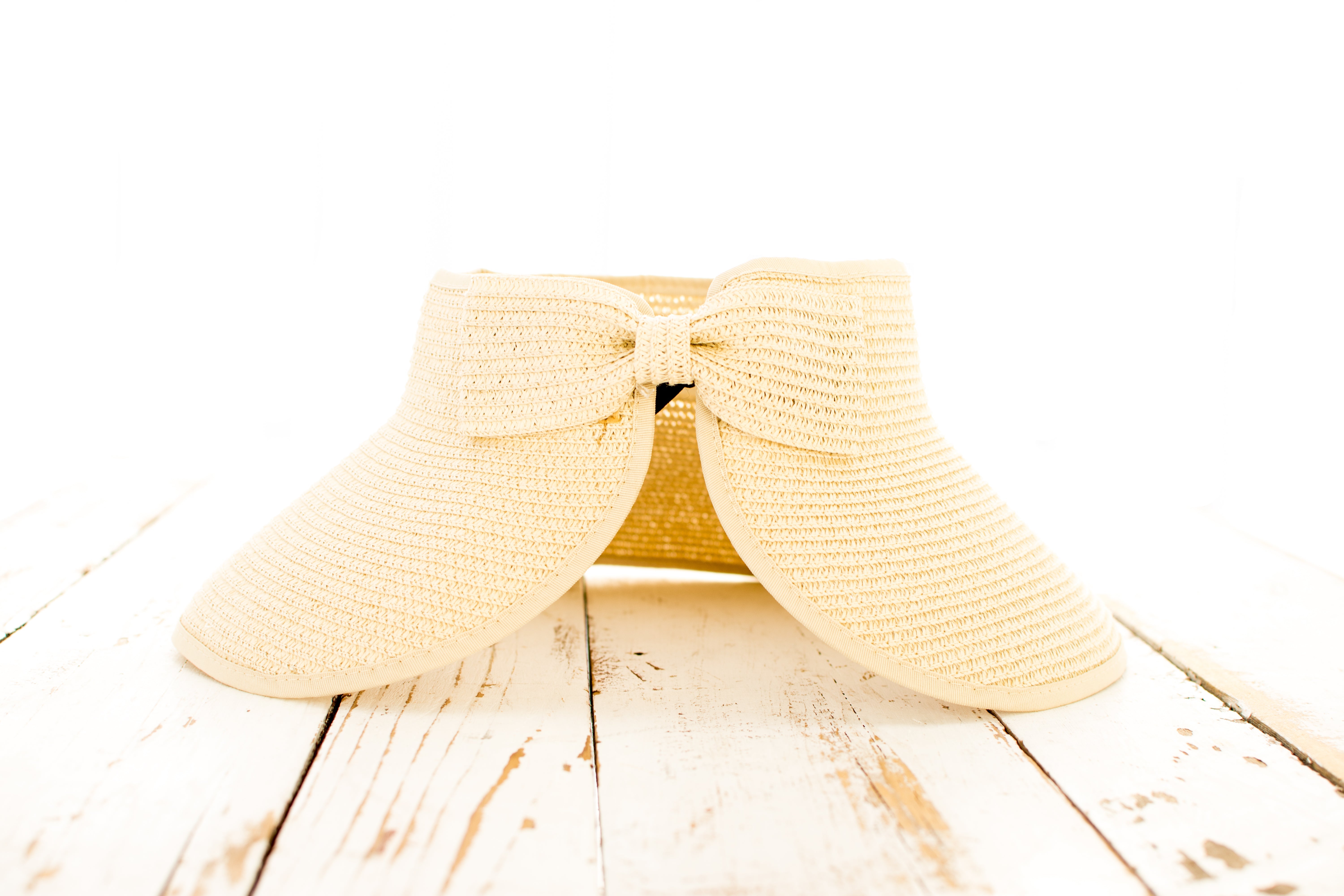 Aili’s Corner Foldable Wide Brim Straw Bow Visor Hat