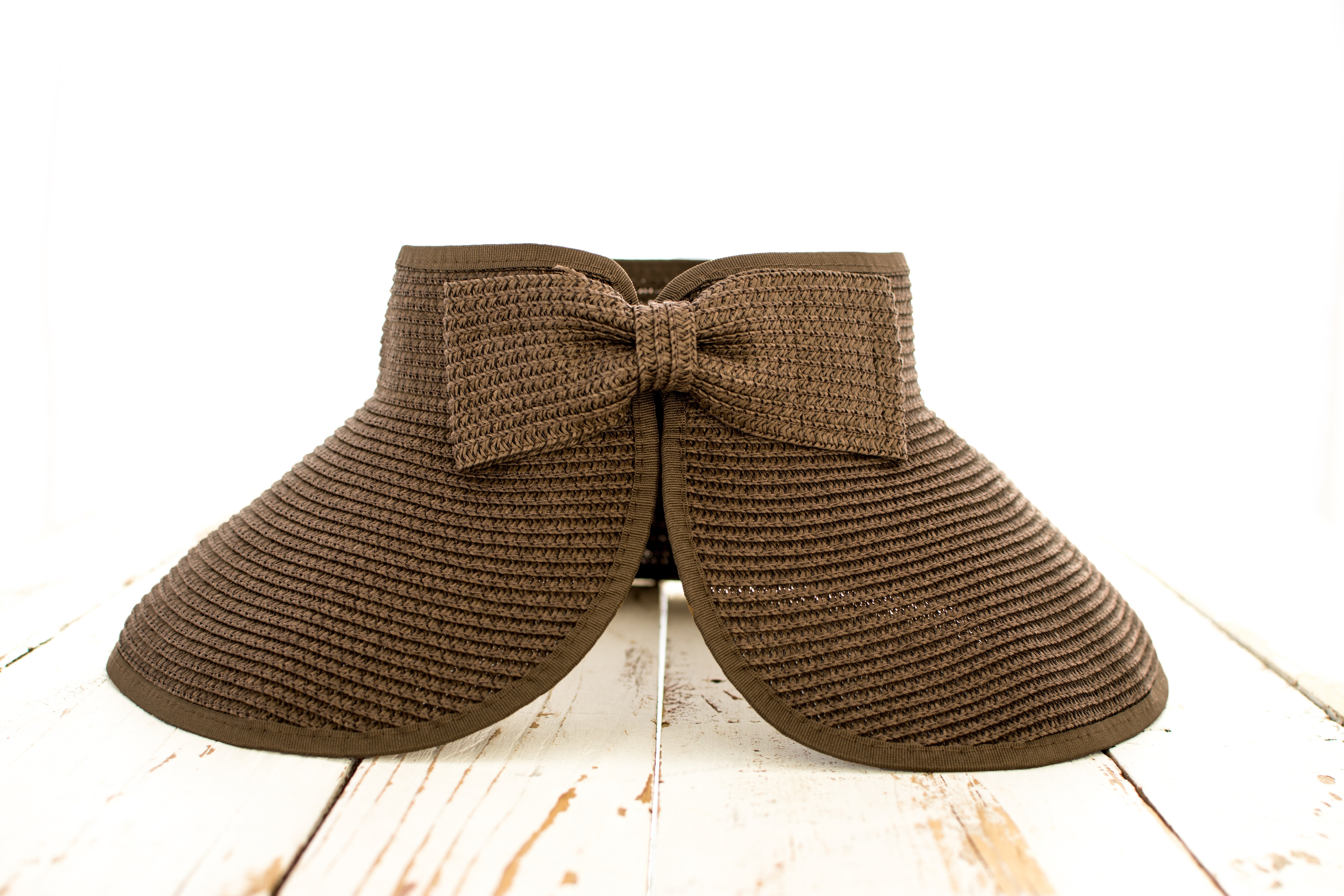 Aili’s Corner Foldable Wide Brim Straw Bow Visor Hat
