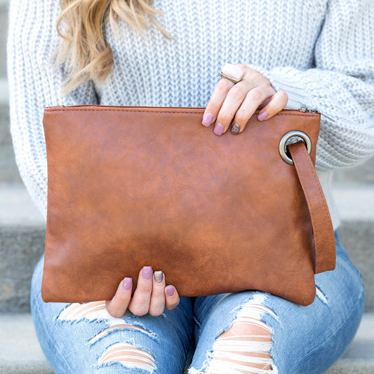Aili’s Corner Oversized Vegan Leather Clutch Wristlet Bag