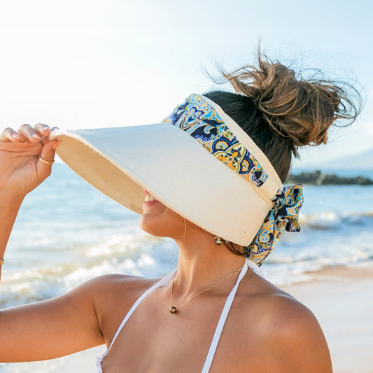 Aili’s Corner Scarf Accent Foldable Wide Brim Visor Hat
