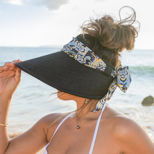 Aili’s Corner Scarf Accent Foldable Wide Brim Visor Hat