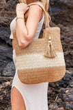 Aili's Corner Valeria Two-Tone Straw With Tassel Accent Tote - Rosa Apparel