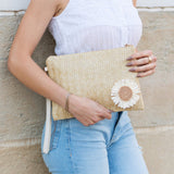 Aili’s Daisy Straw Wristlet Clutch Woven Summer Bag