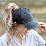 Aili’s Distressed Messy Bun Hat Ponytail Baseball Cap Women