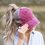 Aili’s Distressed Messy Bun Hat Ponytail Baseball Cap Women