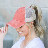 Aili’s Distressed Messy Bun Hat Ponytail Baseball Cap Women