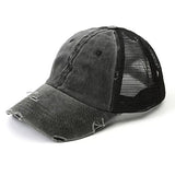 Aili’s Distressed Messy Bun Hat Ponytail Baseball Cap Women