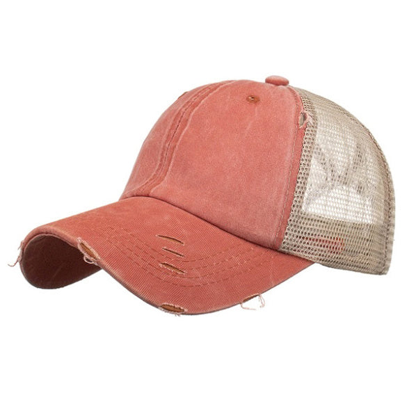 Aili’s Distressed Messy Bun Hat Ponytail Baseball Cap Women