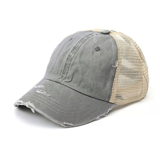 Aili’s Distressed Messy Bun Hat Ponytail Baseball Cap Women
