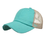 Aili’s Distressed Messy Bun Hat Ponytail Baseball Cap Women