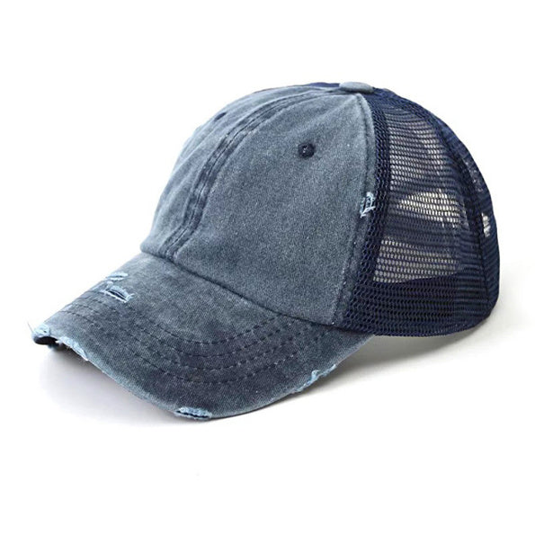 Aili’s Distressed Messy Bun Hat Ponytail Baseball Cap Women