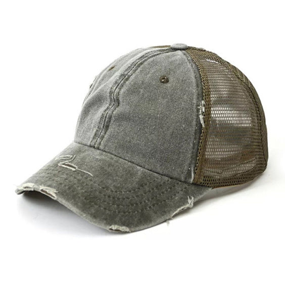 Aili’s Distressed Messy Bun Hat Ponytail Baseball Cap Women