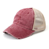 Aili’s Distressed Messy Bun Hat Ponytail Baseball Cap Women