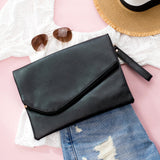 Aili’s Foldover Envelope Clutch Oversized Vegan Leather Wristlet Bag