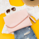 Aili’s Foldover Envelope Clutch Oversized Vegan Leather Wristlet Bag