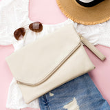 Aili’s Foldover Envelope Clutch Oversized Vegan Leather Wristlet Bag