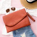 Aili’s Foldover Envelope Clutch Oversized Vegan Leather Wristlet Bag