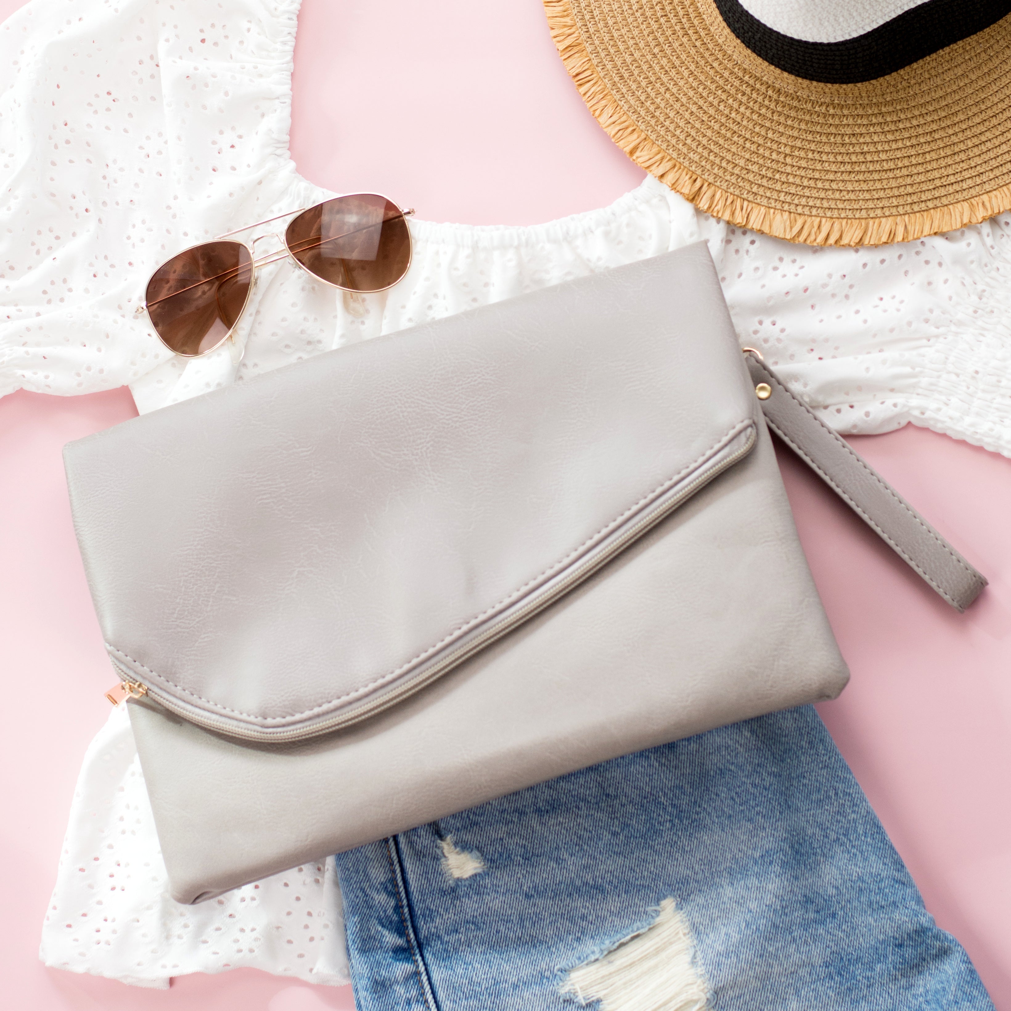 Aili’s Foldover Envelope Clutch Oversized Vegan Leather Wristlet Bag