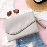 Aili’s Foldover Envelope Clutch Oversized Vegan Leather Wristlet Bag