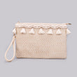Aili’s Naya Crochet Tassel Clutch Boho Woven Wristlet Bag