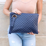 Aili’s Quilted Wristlet Clutch Vegan Leather Organizer Bag