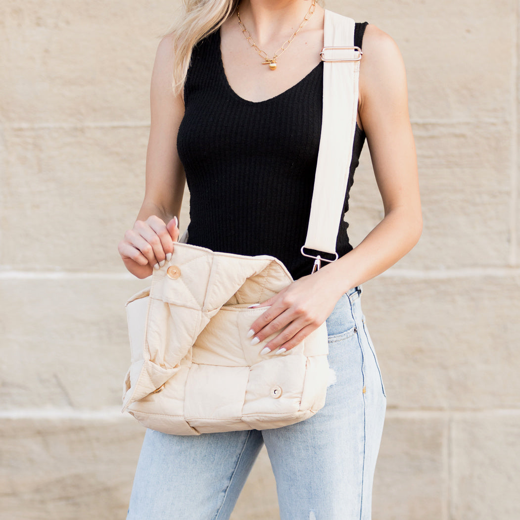 Aili’s Romy Foldover Puffer Crossbody Bag with Removable Zip Clutch