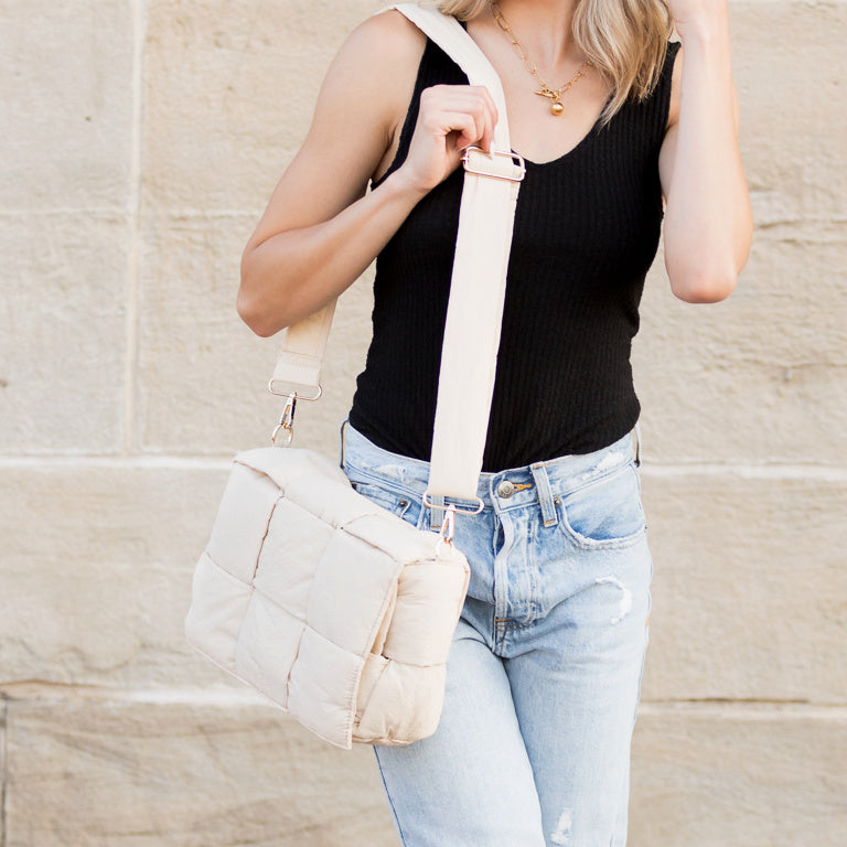 Aili’s Romy Foldover Puffer Crossbody Bag with Removable Zip Clutch
