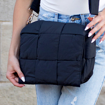 Aili’s Romy Foldover Puffer Crossbody Bag with Removable Zip Clutch