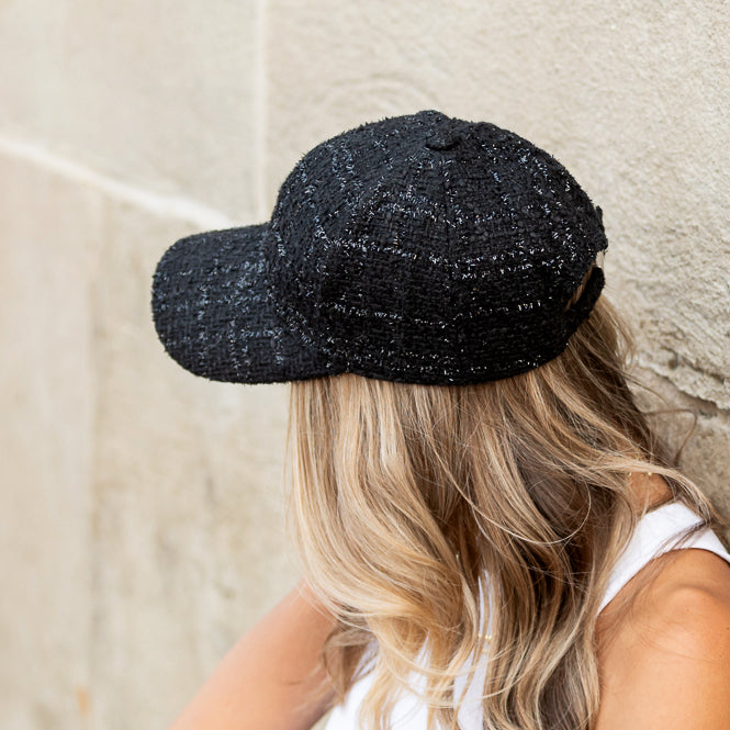 Aili’s Tweed Sparkle Baseball Cap Sequin Adjustable Women’s Hat